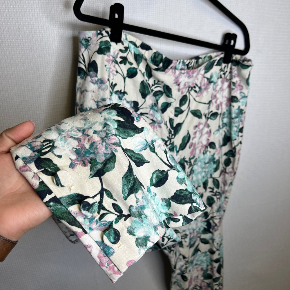J.Jill Linen Stretch Blend‎ Floral Print Ankle Pants Women XL Button Cuff Casual